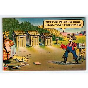 Vintage Linen Comic Postcard 'Better Send for Another Catalog' 1950s